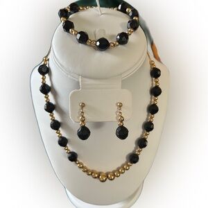 Vintage Park Lane “Alexis” signed faceted black lucite and gold bead jewelry set